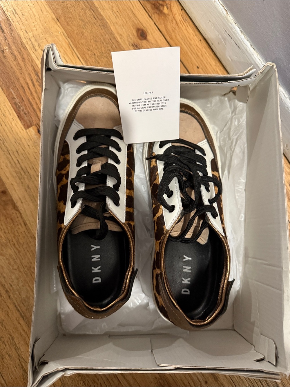 Dkny Leopard Print Leather & Suede Low-Top Sneakers - White, Brown, Black